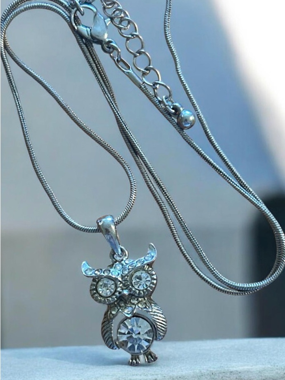 Silver Crystal Owl Pendant Necklace - Women's Jewelry